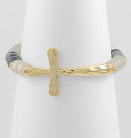 Half Beaded Cross Bracelet - Lt. Gray/Gold