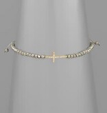 Cross Charm Glass Bead Bracelet - Hematite