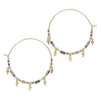 Bead & Cross Dangle Wire Hoops