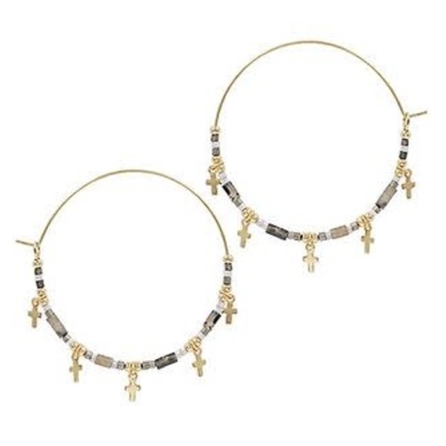 Bead & Cross Dangle Wire Hoops