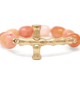 Bamboo Cross & Crack Stone Bracelet - Peach