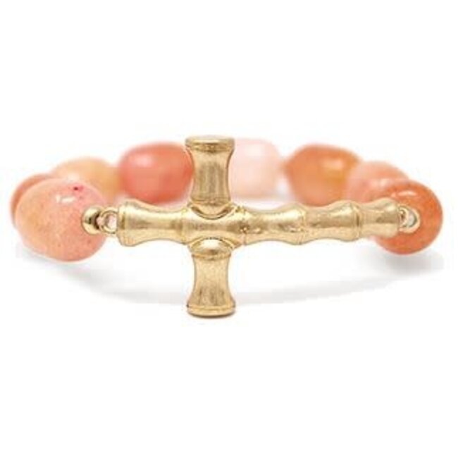 Bamboo Cross & Crack Stone Bracelet - Peach