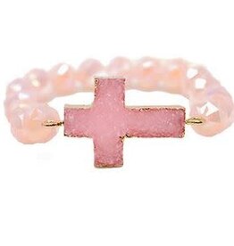 Druzy Cross & Glass Beads Bracelet - Pink