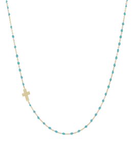 Dainty Turquoise Enamel Satellite Chain with Gold Cross in Chain Necklace