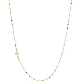 Dainty Multi Enamel Satellite Chain with Gold Cross in Chain Necklace