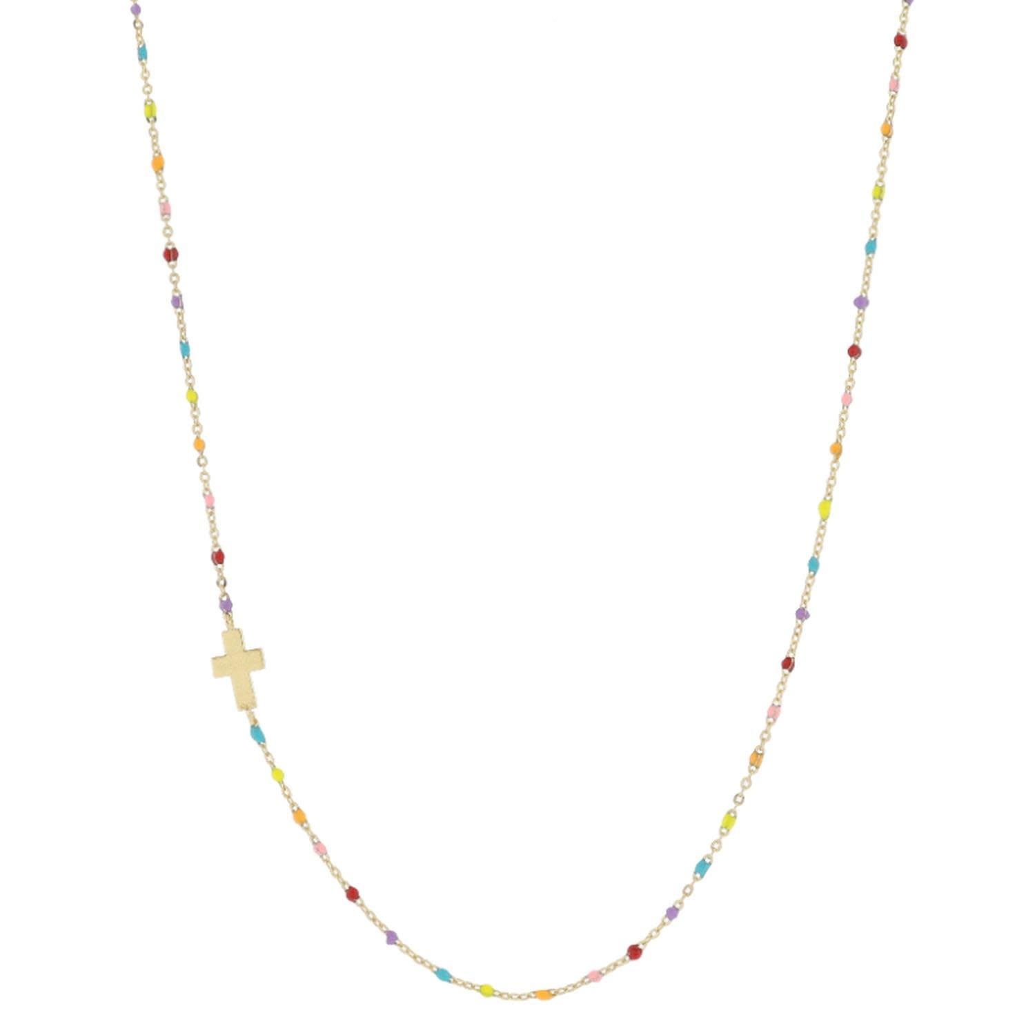 Dainty Multi Enamel Satellite Chain with Gold Cross in Chain Necklace