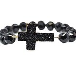 Druzy Cross & Glass Beads Bracelet - Black