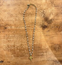 Beaded Cross Necklace - White