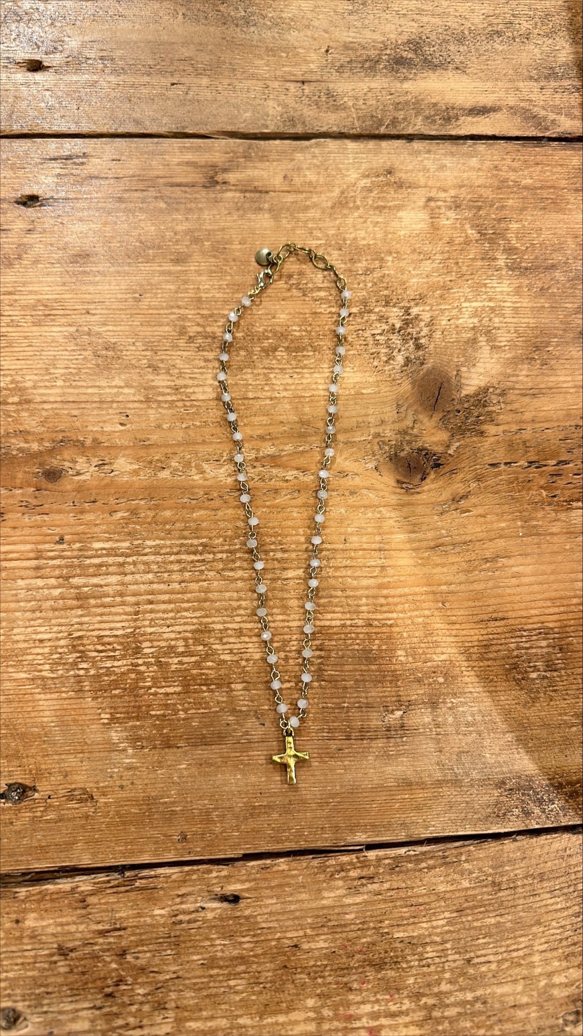 Beaded Cross Necklace - White