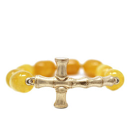 Bamboo Cross & Crack Stone Bracelet - Yellow