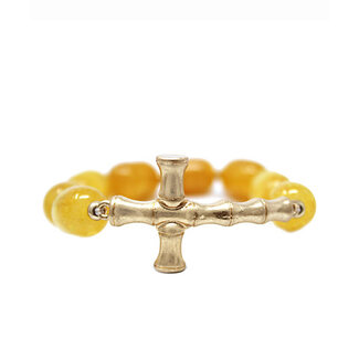 Bamboo Cross & Crack Stone Bracelet - Yellow