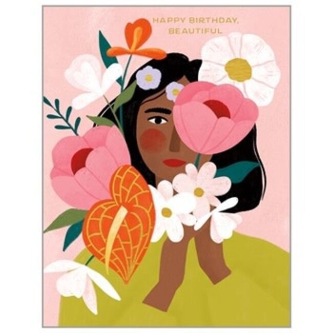 Girls Behind Flowers Birthday Card