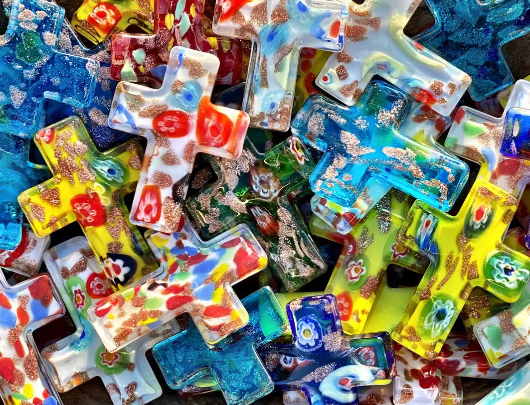 Glass Pocket Cross - Multi-Colored