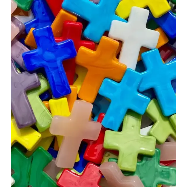 Glass Pocket Cross -Rainbow