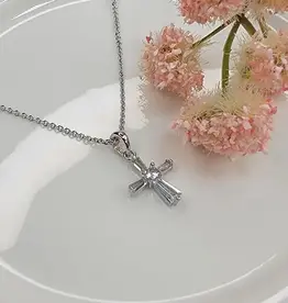 CZ Small Cross Necklace - Silver