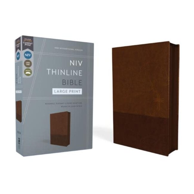 NIV, Thinline Bible, Large Print, Leathersoft, Brown, Zippered, Red Letter, Comfort Print
