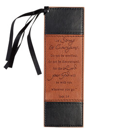 Strong & Courageous Black and Tan Faux Leather Bookmark - Joshua 1:9