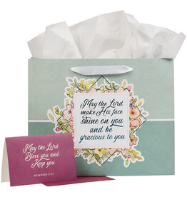 May His Face Shine Upon You Teal Large Landscape Gift Bag - Numbers 6:24