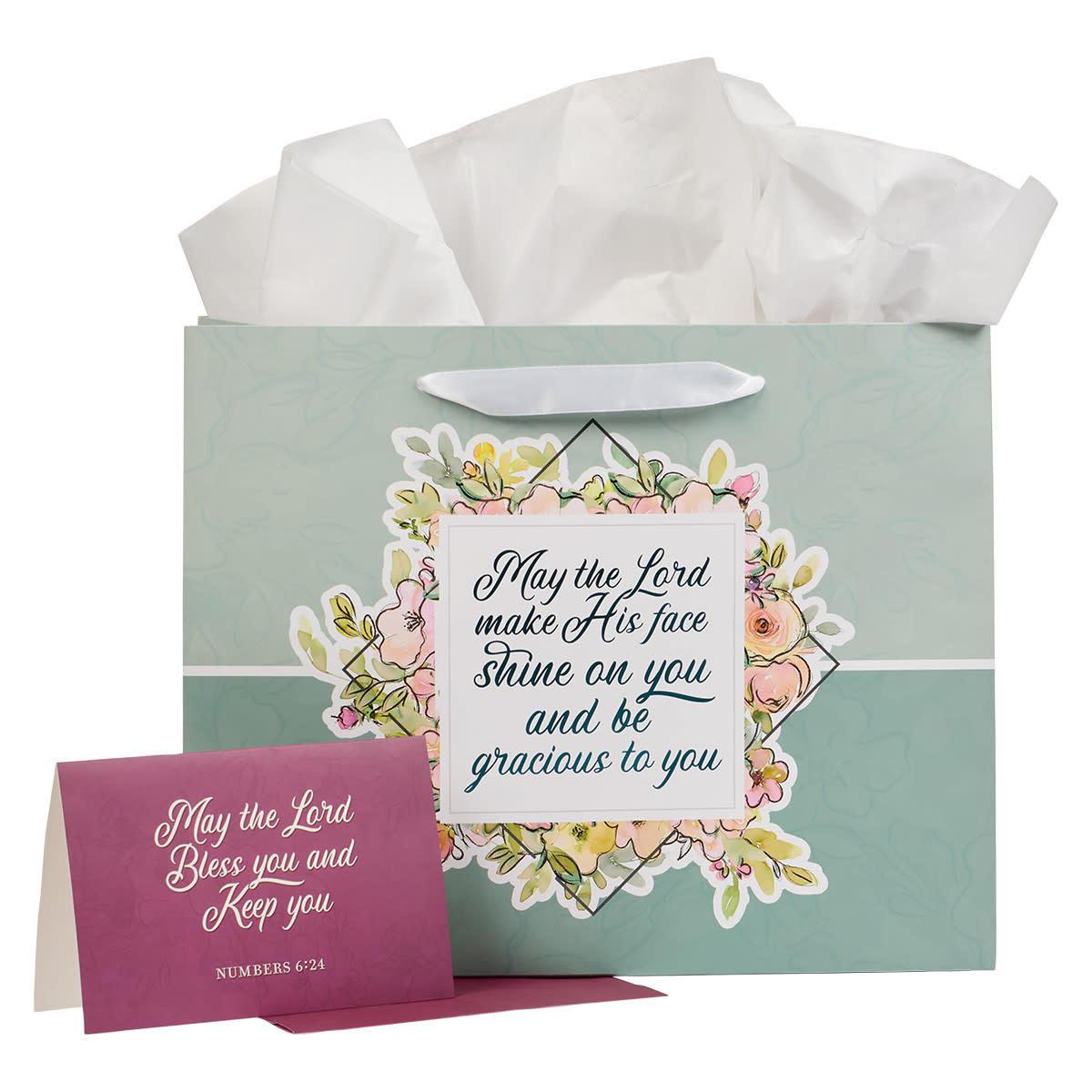 May His Face Shine Upon You Teal Large Landscape Gift Bag - Numbers 6:24