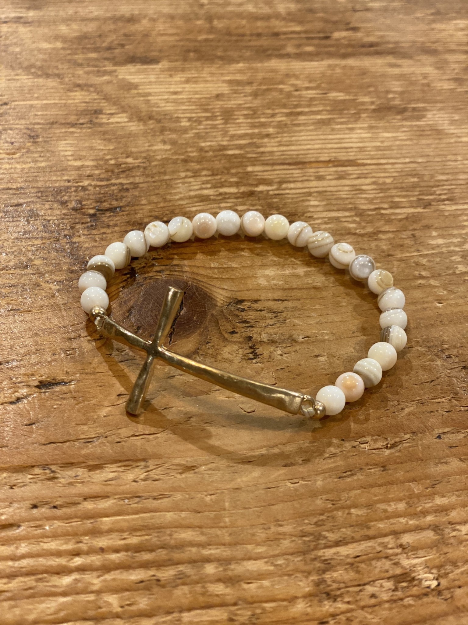 Stone Beads & Cross Bracelet Natural