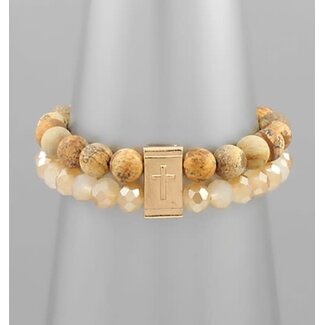 2 Row Stretch Bracelet - Brown/Gold