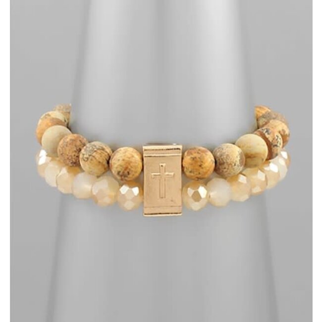2 Row Stretch Bracelet - Brown/Gold