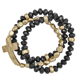 Multi Beads Cross Bracelet - Black
