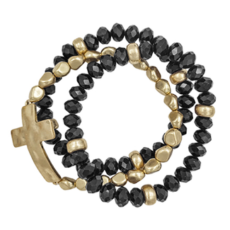 Multi Beads Cross Bracelet - Black