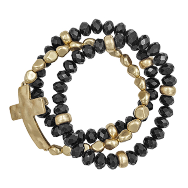 Multi Beads Cross Bracelet - Black
