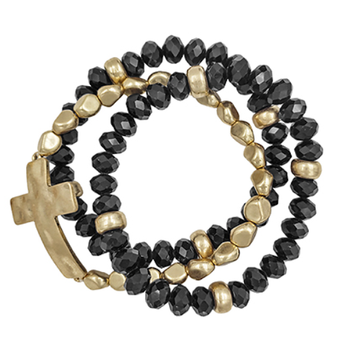 Multi Beads Cross Bracelet - Black