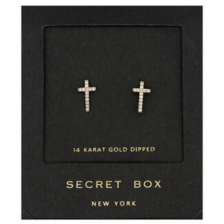 Paved CZ Cross Studs - 14k Gold Dipped