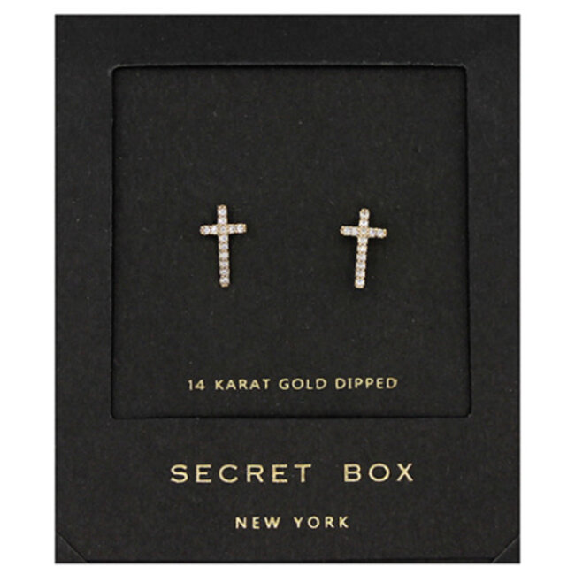 Paved CZ Cross Studs - 14k Gold Dipped