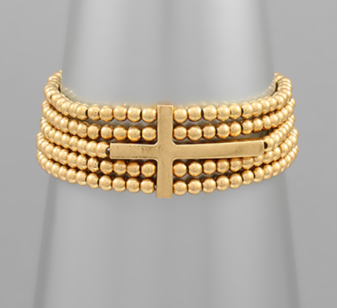 5 Row Ball Cross Bracelet - Worn Gold