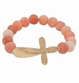 Cross & Natural Stone Bracelet - Pink Zebra