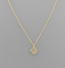 Glass Clover Charm Necklace - Gold Dipped