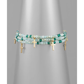 Cross Charm Bead Bracelet - Mint