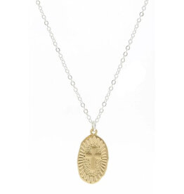 Gold Textured Oval With Cross Center Necklace