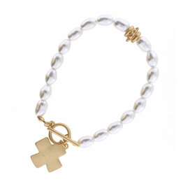 Gold Cross On Pearl Bracelet