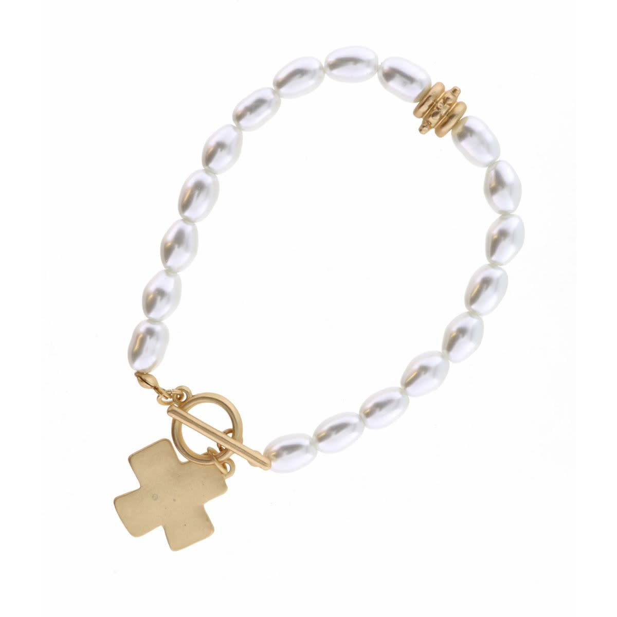 Gold Cross On Pearl Bracelet