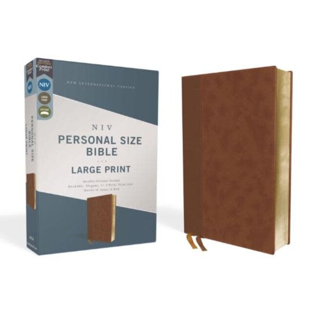 NIV, Personal Size Bible, Large Print, Leathersoft, Brown, Red Letter Edition, Comfort Print