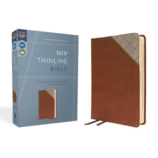 NIV, Thinline Bible, Leathersoft, Brown, Red Letter, Comfort Print