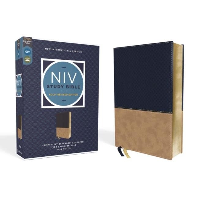 NIV Study Bible, Fully Revised Edition, Leathersoft, Navy/Tan, Red Letter, Comfort Print