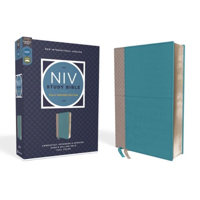 NIV Study Bible, Fully Revised Edition, Leathersoft, Teal/Gray, Red Letter, Comfort Print