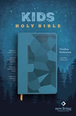 NLT Kids Bible, Thinline Reference Edition, Camo Blue LeatherLike, Red Letter