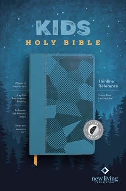 NLT Kids Bible, Thinline Reference Edition, Camo Blue LeatherLike, Thumb Indexed, Red Letter