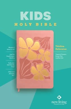 NLT Kids Bible, Thinline Reference Edition, Leatherlike, Tropical Flowers Dusty Pink, Red Letter