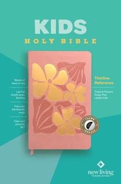 NLT Kids Bible, Thinline Reference Edition, LeatherLike, Indexed, Tropical Flowers Dusty Pink, Red Letter