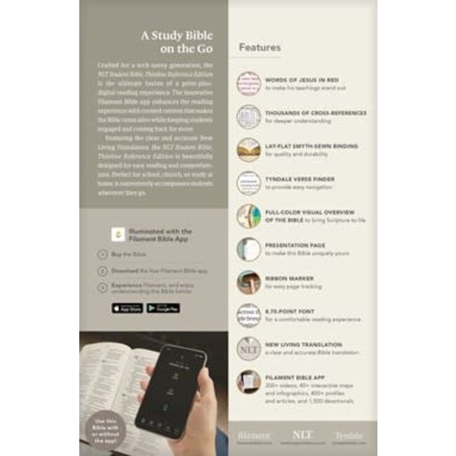 NLT Student Bible, Thinline Reference, Filament Enabled (LeatherLike, Overflow Black, Indexed, Red Letter
