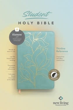 NLT Student Bible, Thinline Reference, Filament-Enabled Edition, LeatherLike, Indexed, Tropical Iris Teal Blue, Red Letter