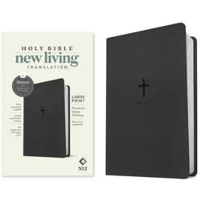 NLT Large Print Premium Value Thinline Bible, Filament-Enabled Edition, LeatherLike, Black Cross